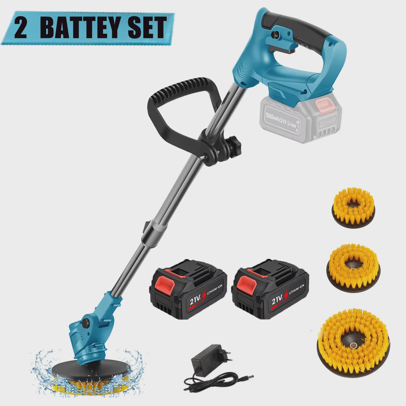 Draadloze Spin Scrubber: 800W Elektrische Schoonmaakborstel met Telescoopsteel & 21V Batterij