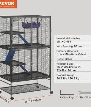 Grote 4-Laags Metalen Dierenkooi met Wielen - Ideaal voor Fretten, Ratten & Knaagdieren