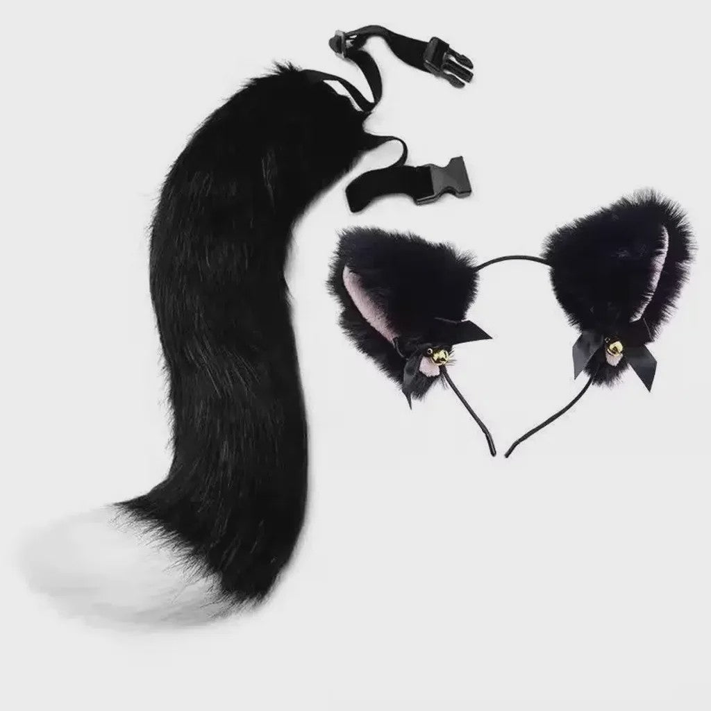 Dierenoren Hoofdband, Staart & Choker Set - Faux Fur Kat, Wolf, Vos - Cosplay & Feestkostuum