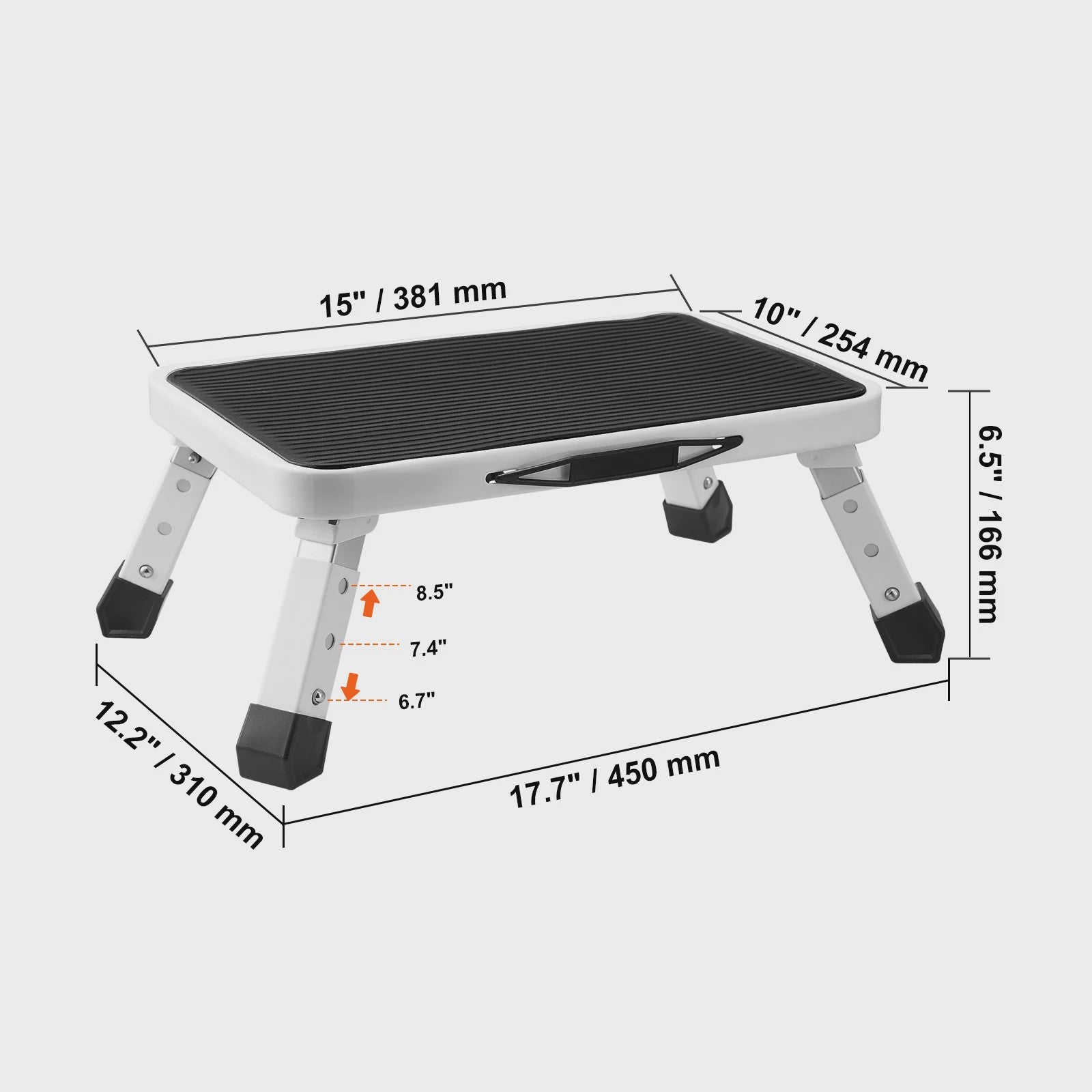 Opvouwbare 2-treden trapkruk met anti-slip pedalen en hoge draagkracht (150 kg)