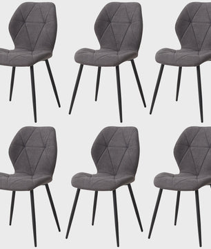 Set van 2, 4 of 6 Eetkamerstoelen - Gestoffeerd, Gewatteerd Linnenlook Stof, Metalen Poten