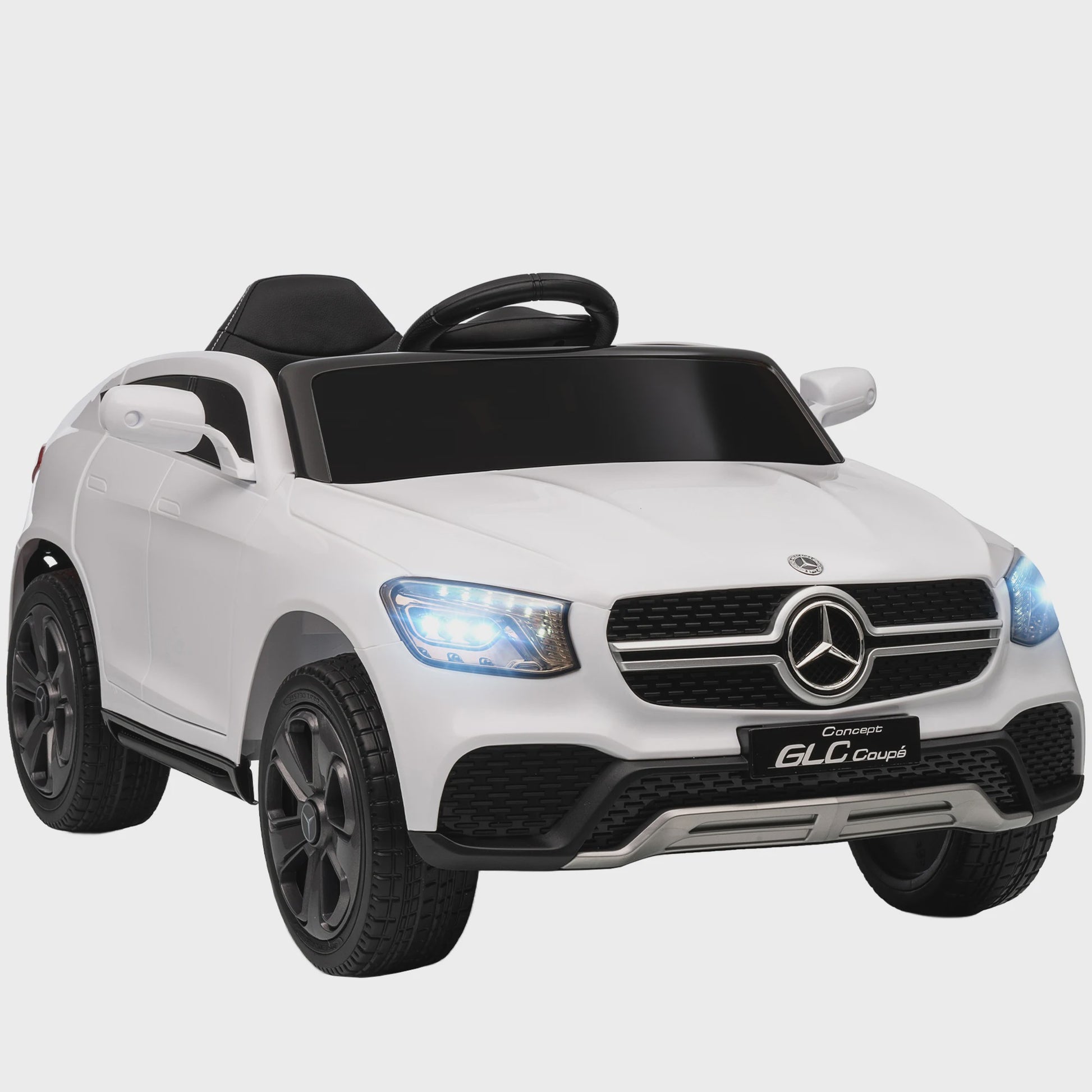 Elektrische Kinderauto 12V met Afstandsbediening, LED, Muziek & 3 Snelheden - Wit