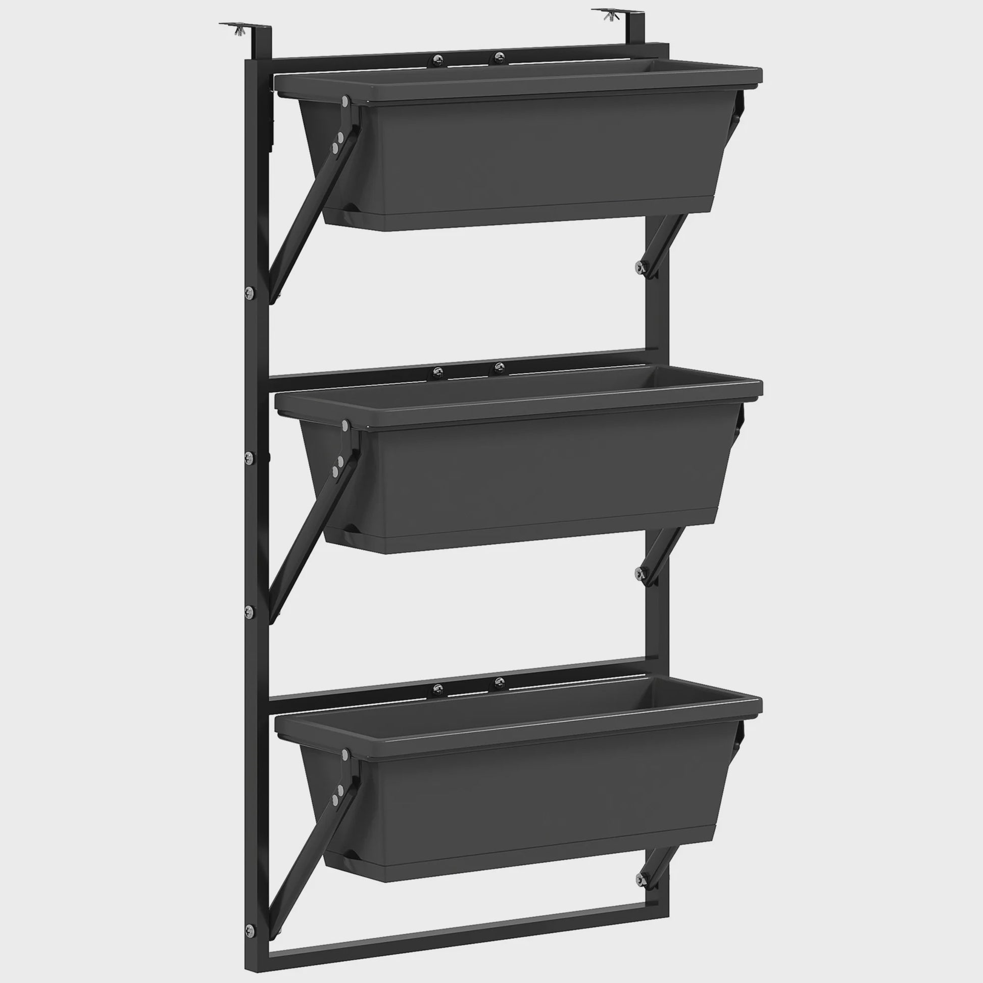 Verticale Plantenbak 3 Lagen - Vierkante Buitenpotten met Drainage en Staal Frame