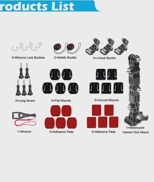 Motorhelm Mount Kit voor GoPro, SJCAM, AKASO, Insta360 - Kin, Zijkant, Top