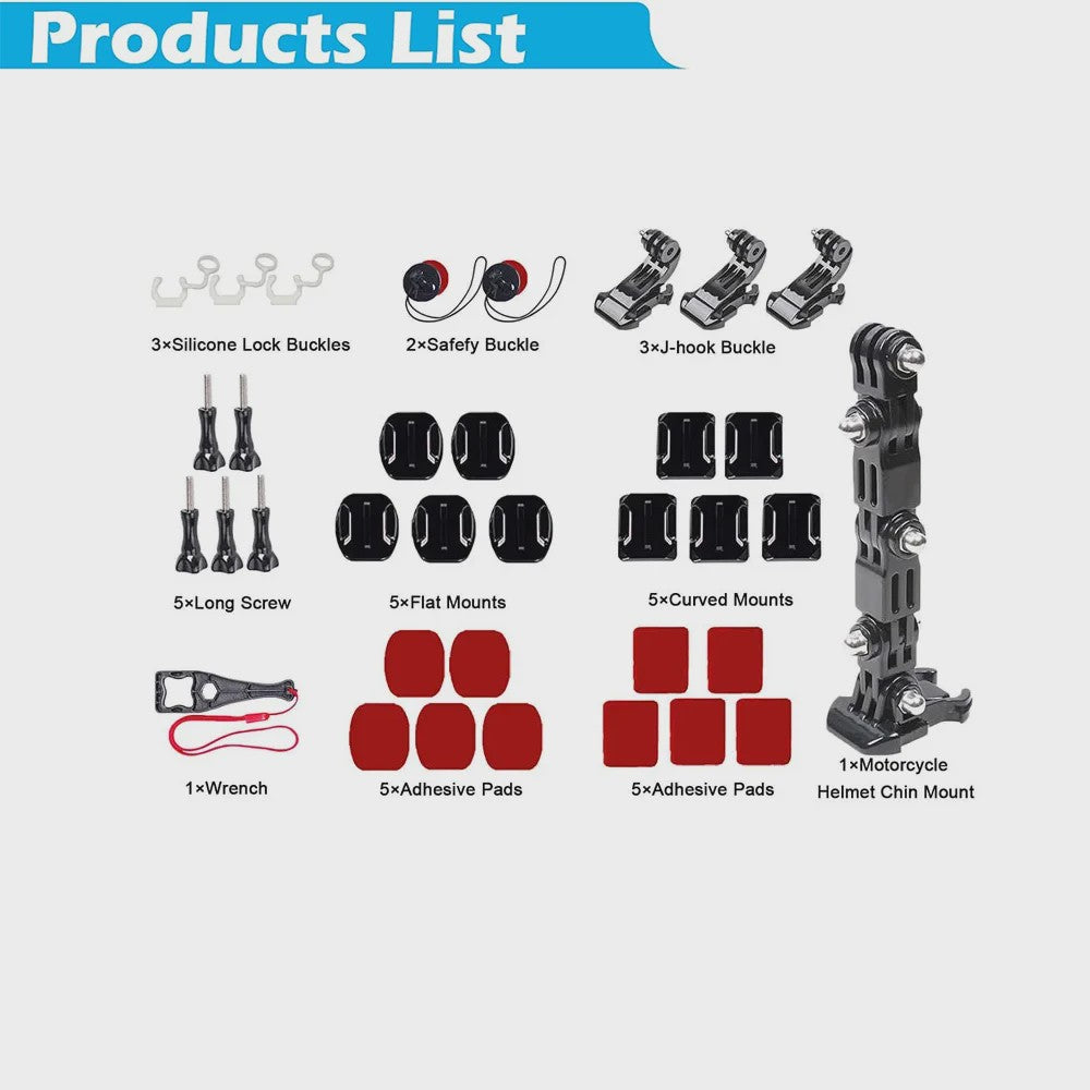 Motorhelm Mount Kit voor GoPro, SJCAM, AKASO, Insta360 - Kin, Zijkant, Top