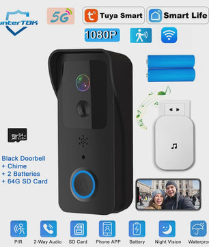Slimme WiFi Video Deurbel met 1080P Camera, Tweeweg Audio & Nachtzicht - Tuya App