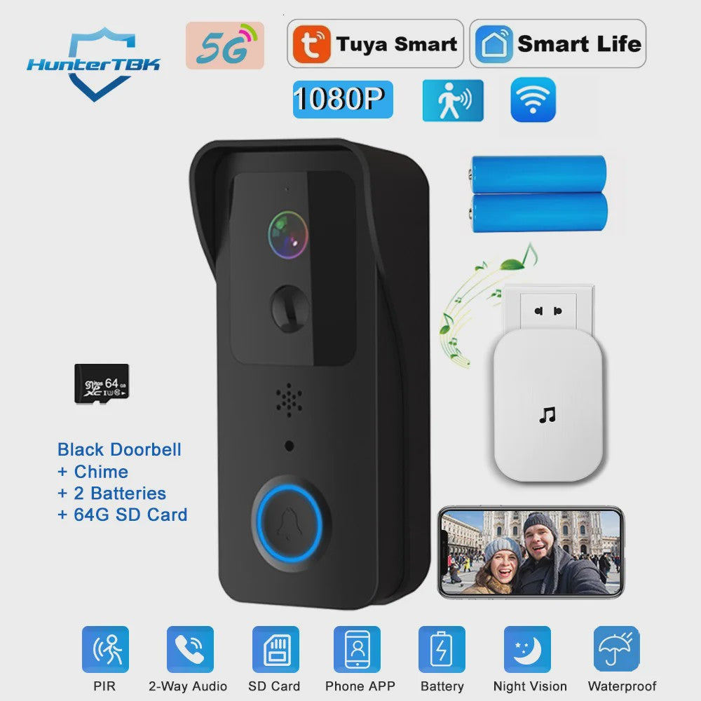 Slimme WiFi Video Deurbel met 1080P Camera, Tweeweg Audio & Nachtzicht - Tuya App