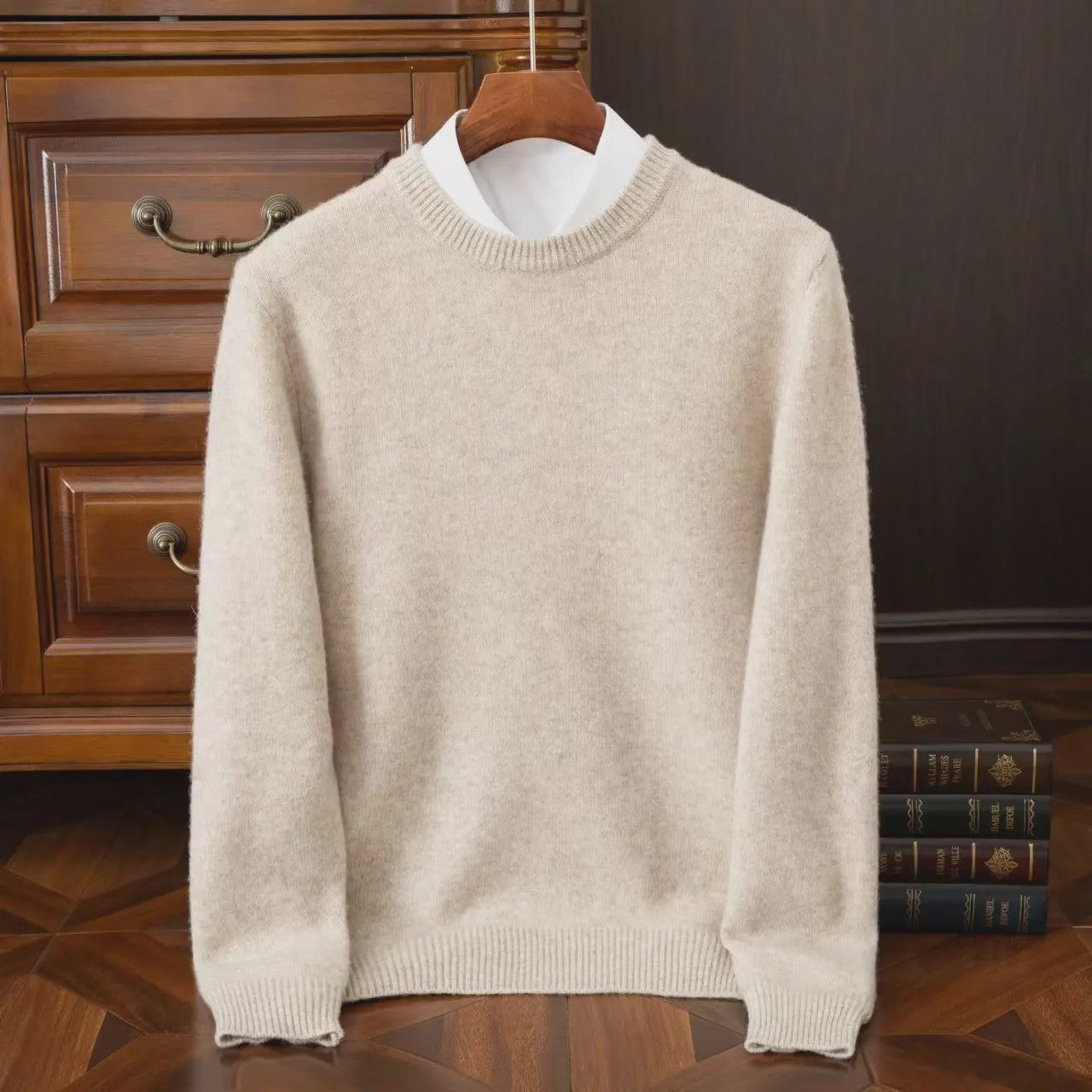 Heren Kasjmier Trui met Ronde Hals - Losse Pasvorm, Oversized - Herfst/Winter Collectie