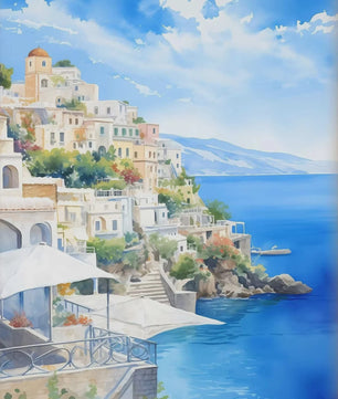 Mediterrane Canvas Poster: Citroenboom en Olijfboom met Grieks Landschap