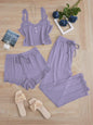 Dames 3-delige Pyjamaset met Kant - Zomer Vest, Shorts & Lange Broek