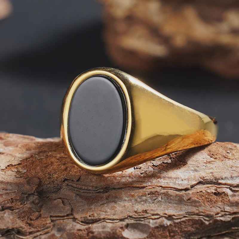 Unisex Vintage Ringen van Roestvrij Staal met Natuursteen (Onyx, Tijgeroog, Lapis Lazuli)