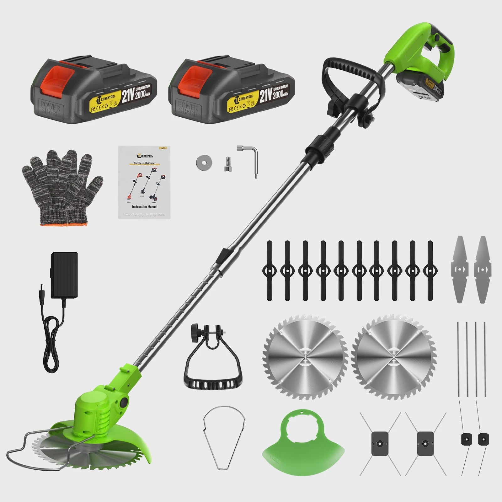 Krachtige 21V Accu Grastrimmer 15000RPM - Inklapbaar, met 5 Bladen & Makita 18V Batterij Compatibel - Snoerloze Bosmaaier & Onkruidtrimmer