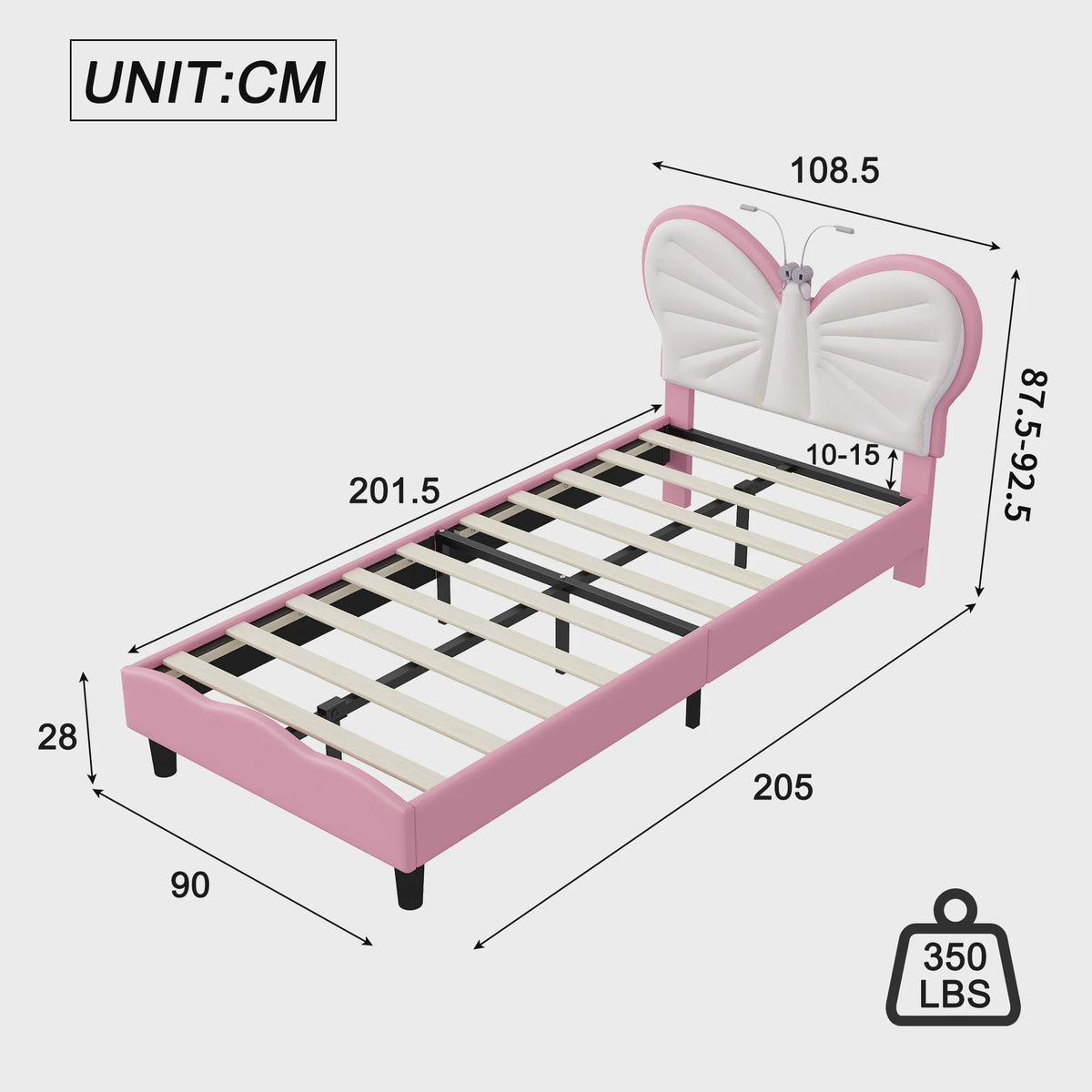 Anajqaqia Kinderbed met Vlinder Design, 90x200cm, Inclusief Nachtlampje