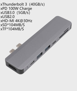 7-in-1 USB-C Hub met HDMI 4K, Thunderbolt 3, SD/TF Kaartlezer & Power Delivery voor MacBook