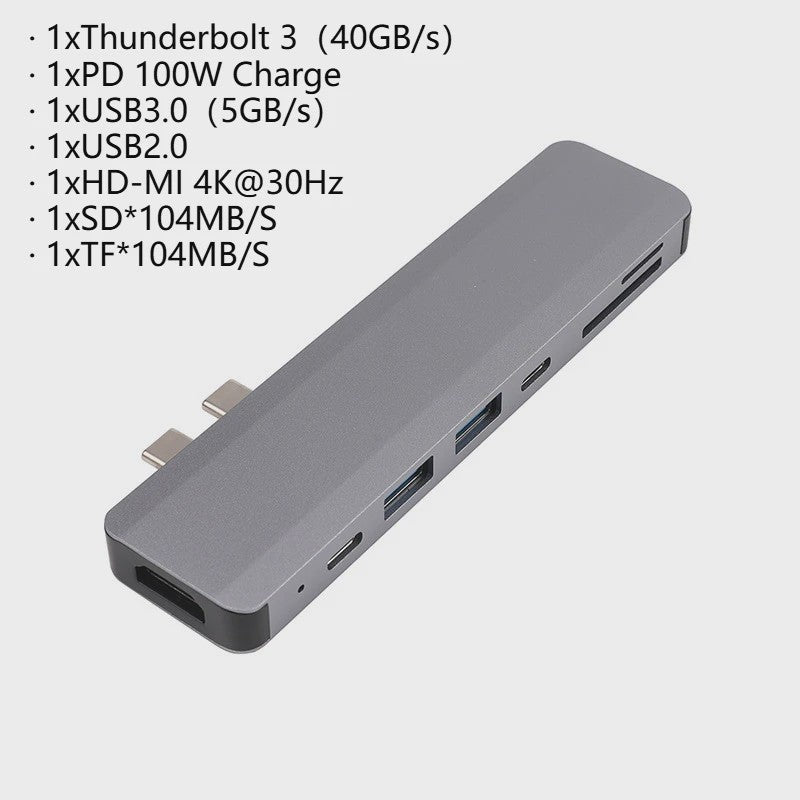 7-in-1 USB-C Hub met HDMI 4K, Thunderbolt 3, SD/TF Kaartlezer & Power Delivery voor MacBook