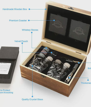 Luxe Whiskey Set met Glazen en Granieten Stenen - Houten Cadeaubox