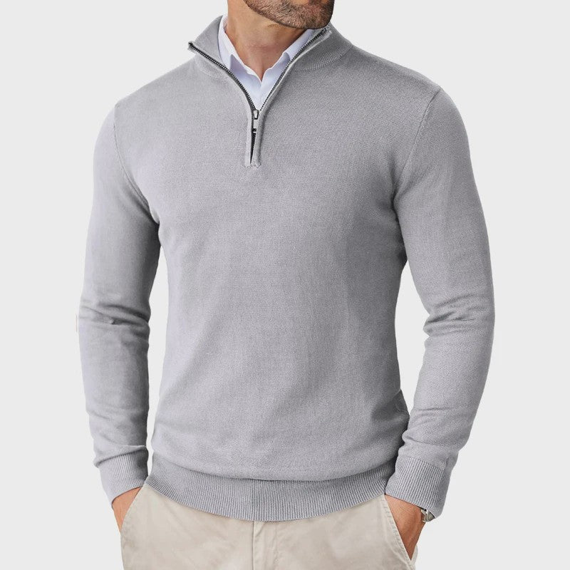 Heren Gebreide Pullover met Ritskraag - Slim Fit Lichtgewicht Casual Sweater