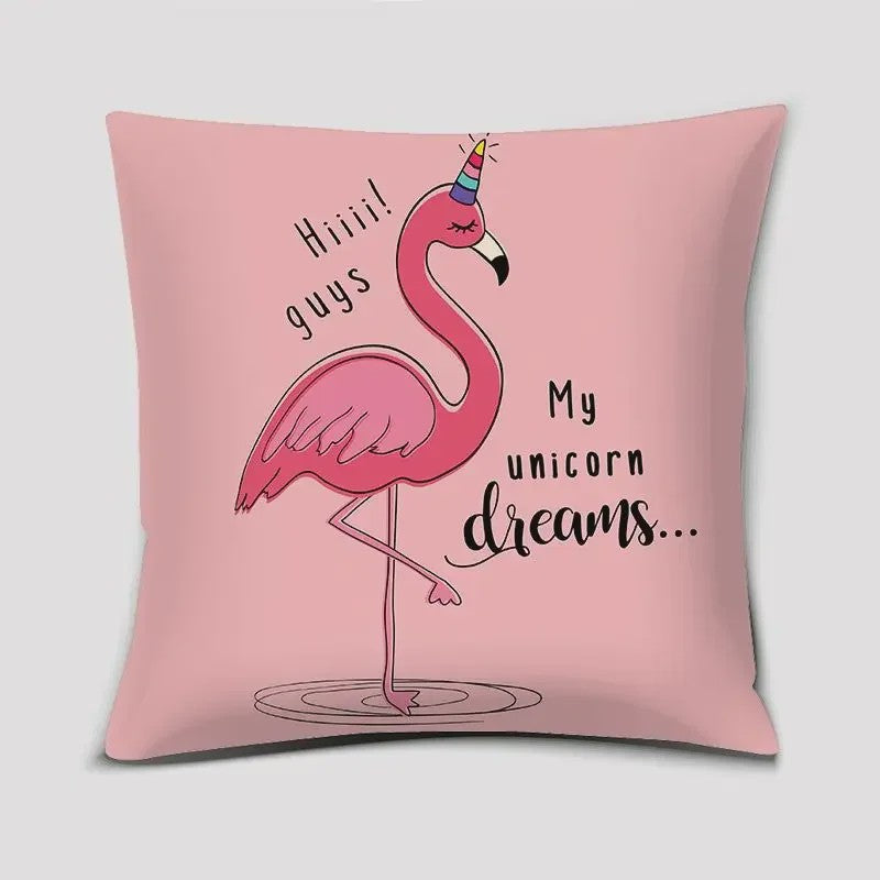 Vrolijke Flamingo Kussenhoes Vierkant - Decoratie voor Bank & Auto
