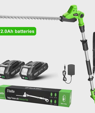 TaskStar Snoerloze Heggenschaar op Steel - 50cm Dubbelzijdig Mes, 2x 4000mAh Accu
