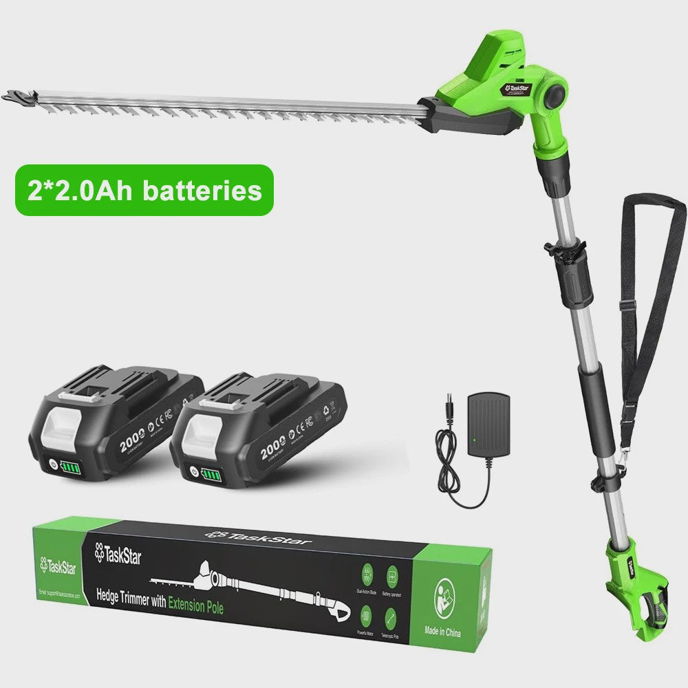 TaskStar Snoerloze Heggenschaar op Steel - 50cm Dubbelzijdig Mes, 2x 4000mAh Accu