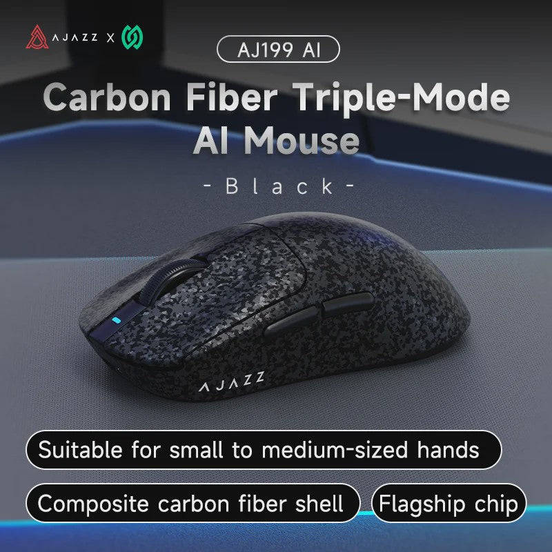 AJAZZ AJ199 Gaming Muis - 24000DPI, PAW3311 Sensor, Carbon Fiber, 3 Modi (2.4G/BT/Bedraad)