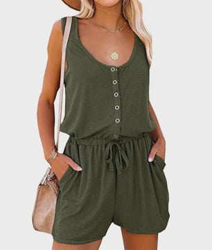 Zomerse Jumpsuit Dames - Mouwloos met Tailleband & Wijde Pijpen Shorts