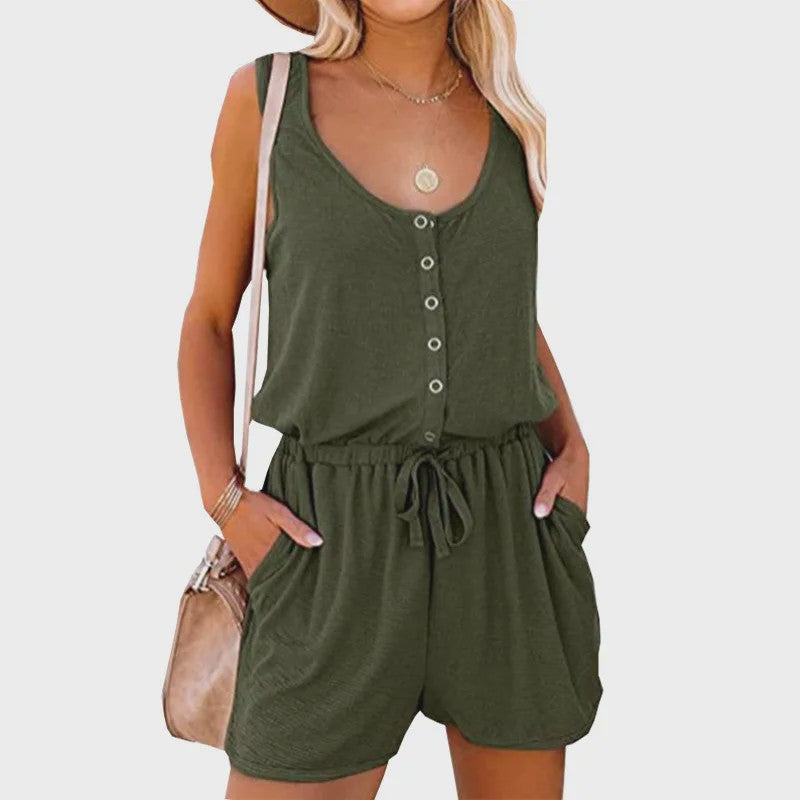Zomerse Jumpsuit Dames - Mouwloos met Tailleband & Wijde Pijpen Shorts