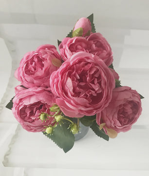Roze Zijden Pioen Kunstboeket 30cm - 5 Grote Bloemen & 4 Knopen voor Decoratie