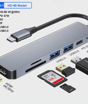 USB-C Docking Station 100W PD, 4K HDMI, VGA, RJ45, USB 3.0 Hub & SD/TF Kaartlezer