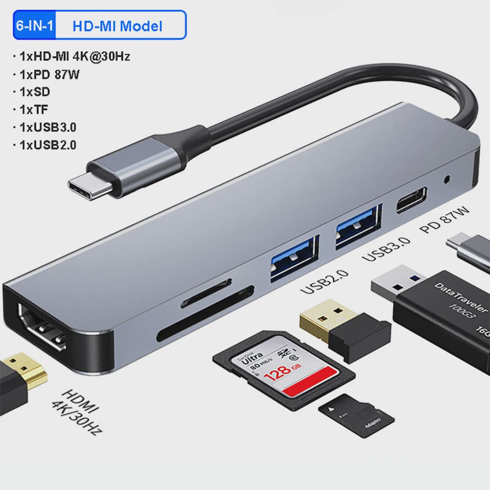 USB-C Docking Station 100W PD, 4K HDMI, VGA, RJ45, USB 3.0 Hub & SD/TF Kaartlezer