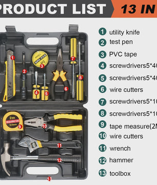 Complete Gereedschapskist Set - 8-13 Delig Huishoudgereedschap voor Auto- en Huisreparaties