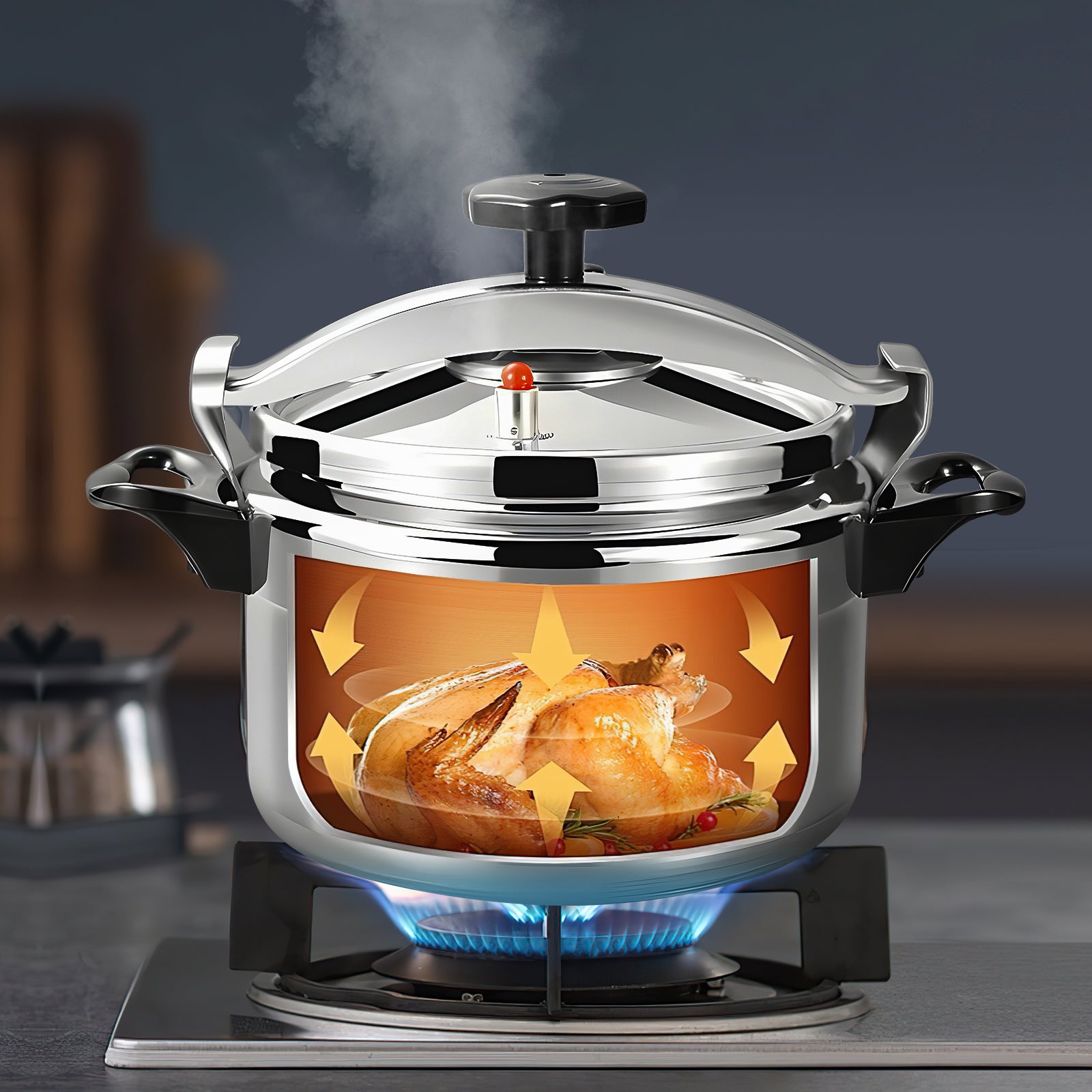Aluminium Snelkookpan 3L/7L/9L/11L/15L – Gasgeschikt met Easy Lock Deksel en Explosieveilige Constructie