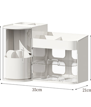 Roterende Make-up Organizer met Laden – Borstelhouder en Cosmetica Opbergdoos