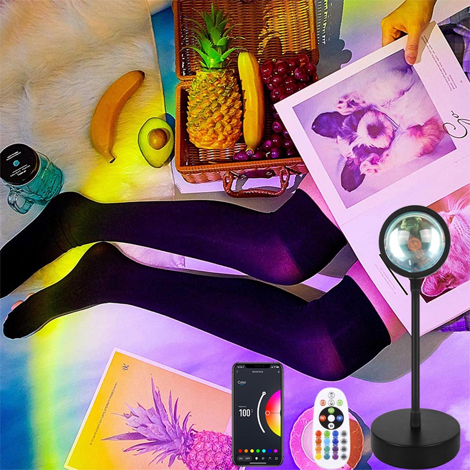 Slimme Zonsondergang Lamp – LED Projectie Nachtlamp met RGB, App Bediening en Afstandsbediening