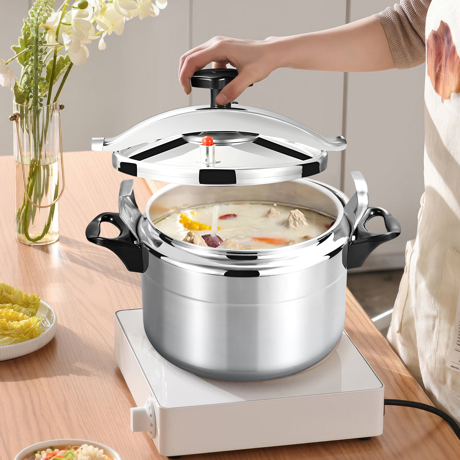 Aluminium Snelkookpan 3L/7L/9L/11L/15L – Gasgeschikt met Easy Lock Deksel en Explosieveilige Constructie