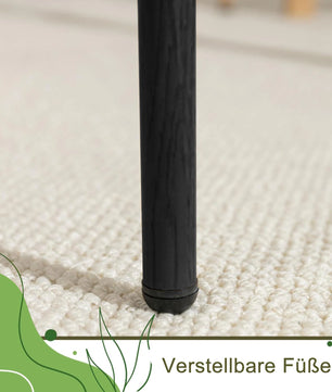 Set van 2 Rotan Eetkamerstoelen – Gestoffeerde Stoelen met Handgeweven Rugleuning en Verstelbare Metalen Poten – Zwart & Houtkleur – Geschikt voor Eetkamer, Kaptafel of Woonkamer
