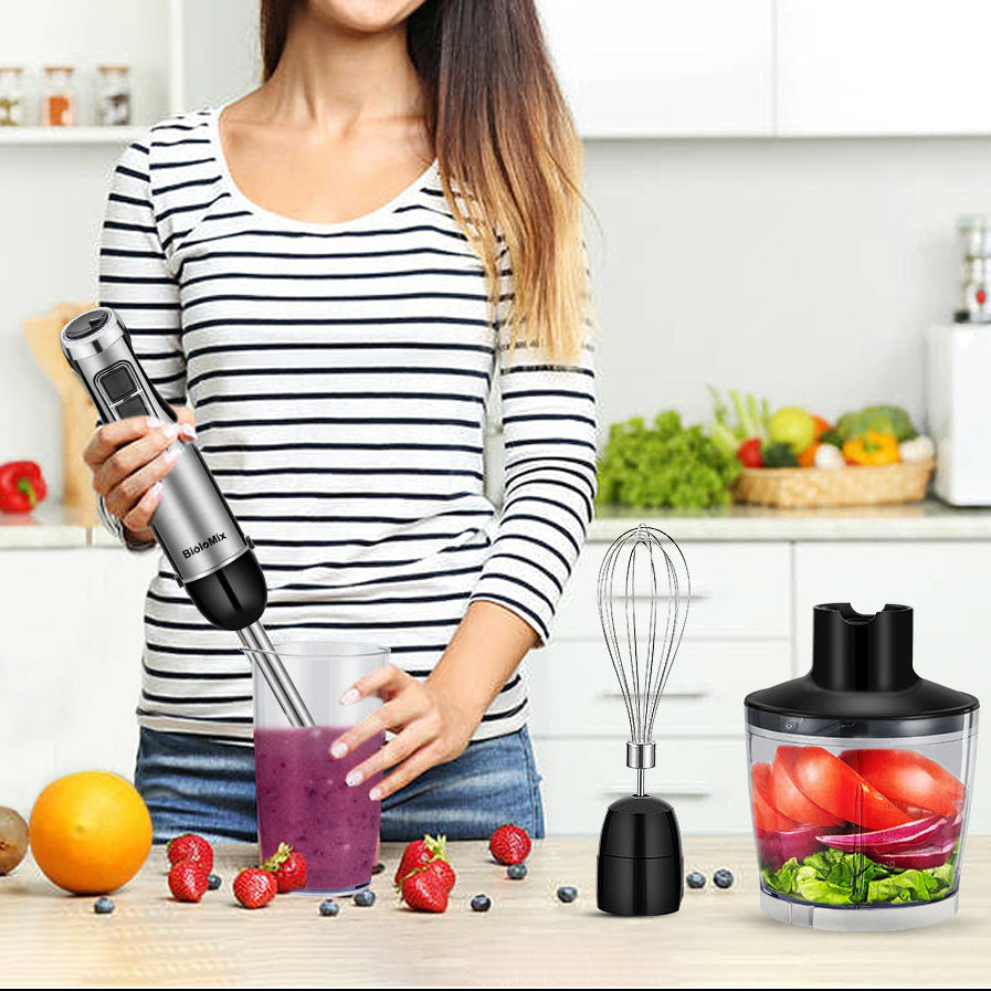4-in-1 Staafmixer 1200W met Hakmolen en Garde – Krachtig en Multifunctioneel