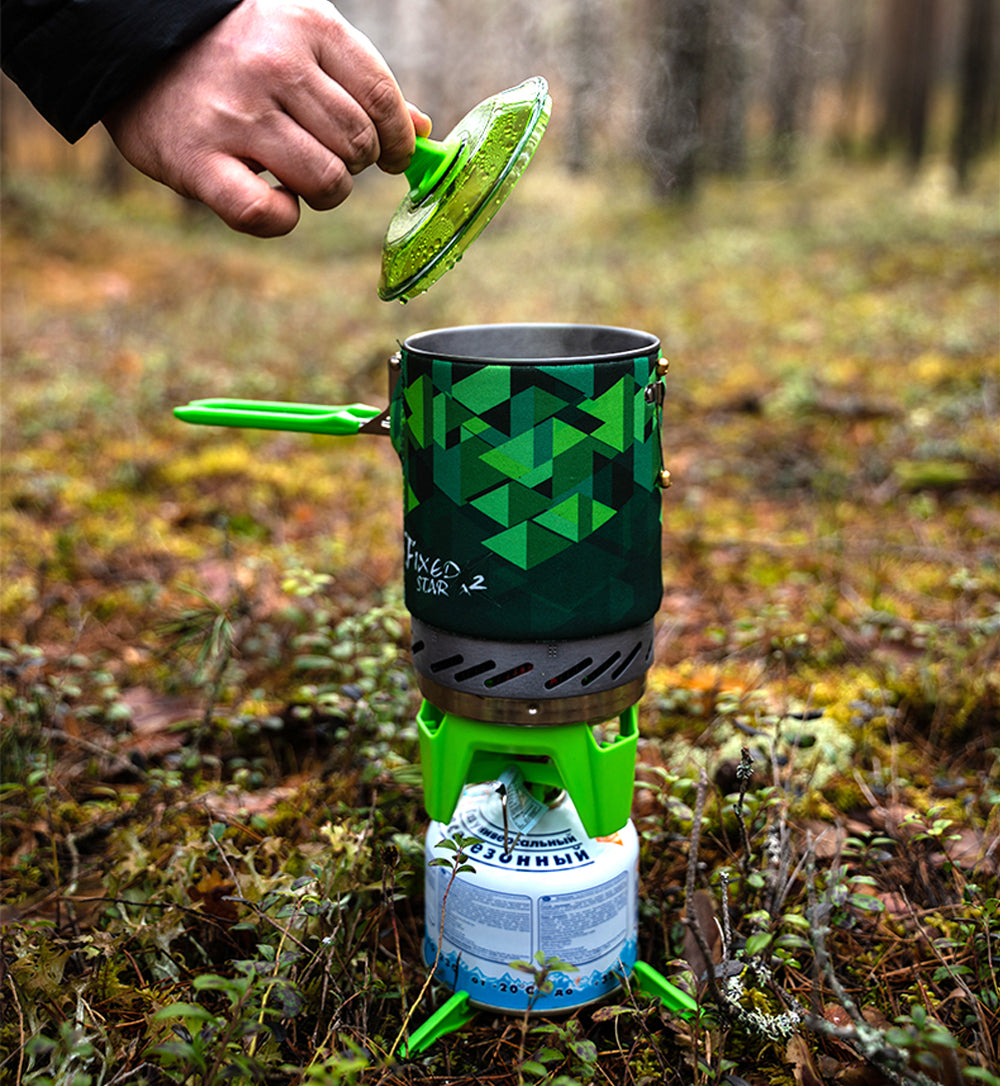 Draagbaar Camping Kooksysteem – Gasfornuis met Warmtewisselaar en Opvouwbare Pan voor Outdoor Gebruik