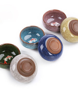 Set van 6 Porseleinen Theekopjes – Chinese Kung Fu Theeset met Crackle Glazuur