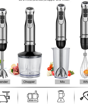4-in-1 Staafmixer 1200W met Hakmolen en Garde – Krachtig en Multifunctioneel