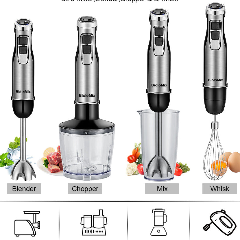 4-in-1 Staafmixer 1200W met Hakmolen en Garde – Krachtig en Multifunctioneel