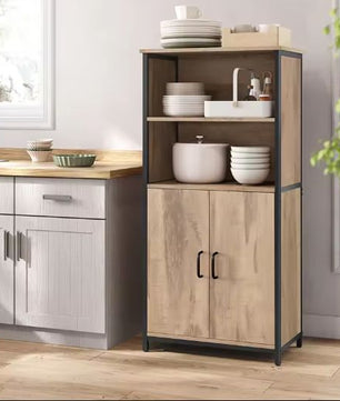 Hoge Opbergkast met 2 Open Vakken en Verstelbare Planken – 60×35×124,5 cm