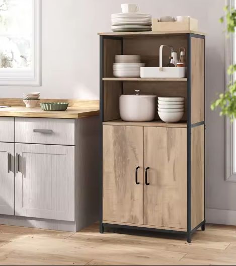 Hoge Opbergkast met 2 Open Vakken en Verstelbare Planken – 60×35×124,5 cm