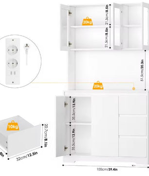 Keukenbuffetkast met LED, Lades en Stopcontact – 180 cm Hoog