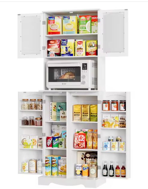 Keukenbuffetkast met Glaspanelen en Werkblad – 4 Deuren & 8 Schappen