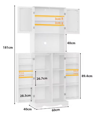 Buffetkast met Werkblad – Keukenkast met 3 Deuren & 4 Lades, 160 cm Hoog