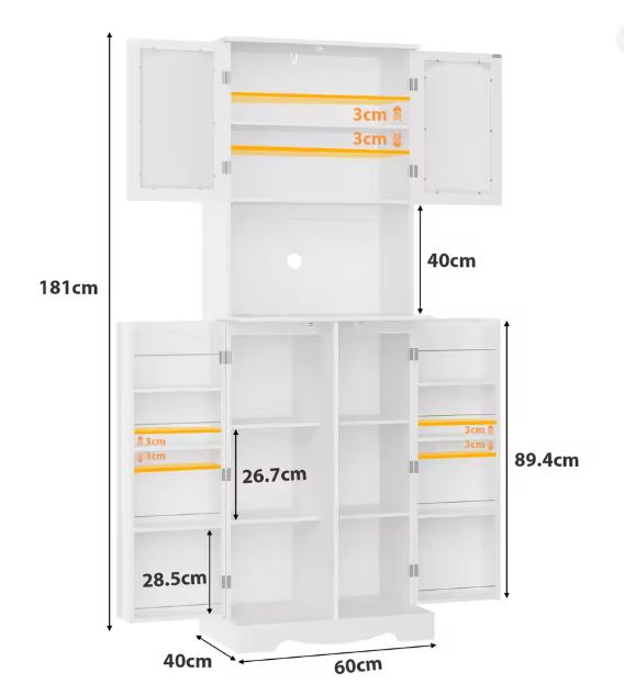 Buffetkast met Werkblad – Keukenkast met 3 Deuren & 4 Lades, 160 cm Hoog
