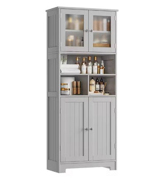 Hoge Badkamerkast met Glazen & Houten Deuren – 147,5 cm