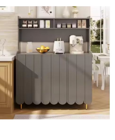 Grijs Keukendressoir met Open Planken & Gouden Poten – 151 cm