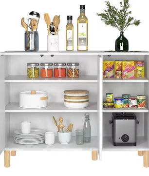 Wit Houten Keukendressoir met 3 Deuren & Houten Poten – 107 cm